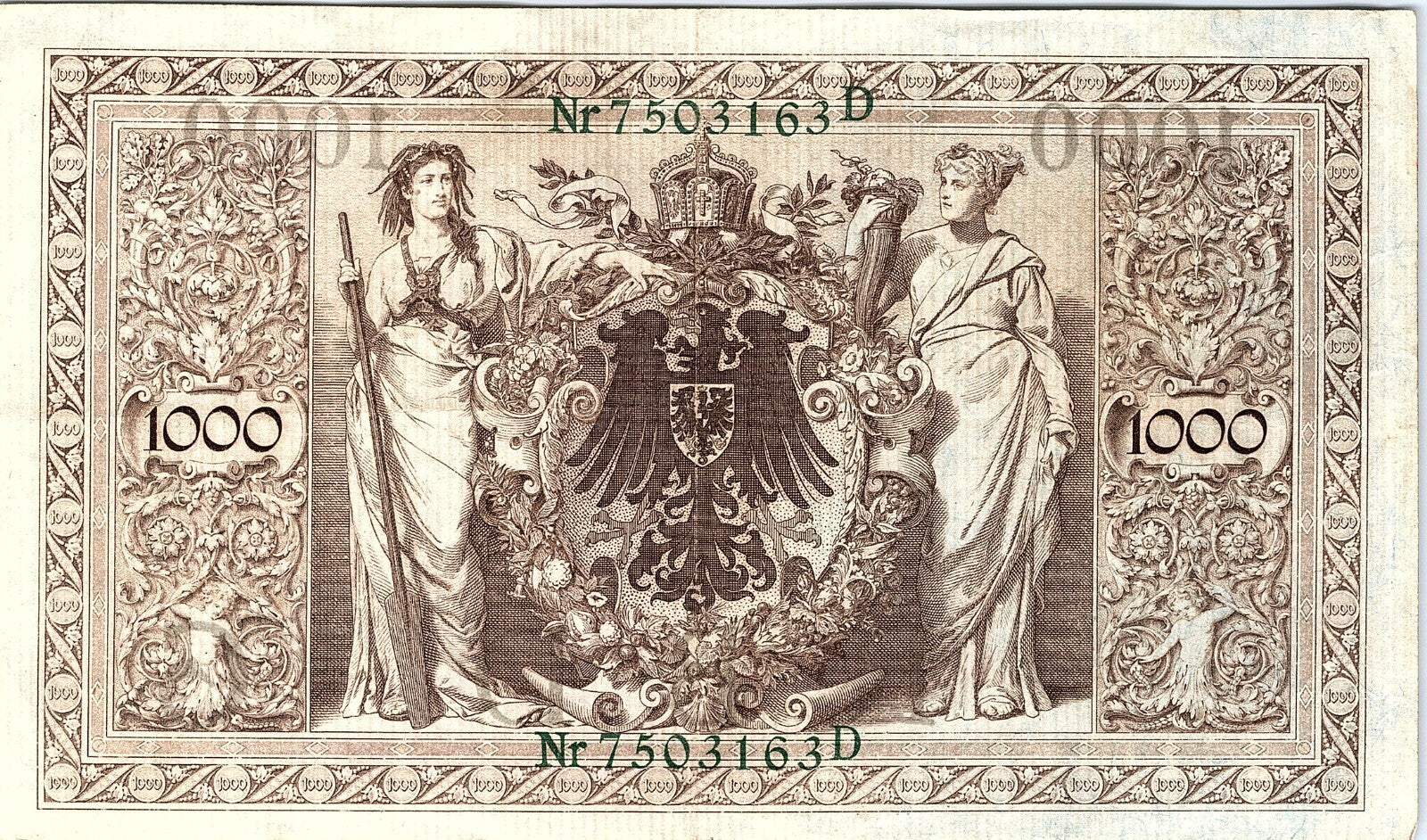 1910 Germany 1000 Mark Reichsbanknote Imperial Note Green Sael Better Grade