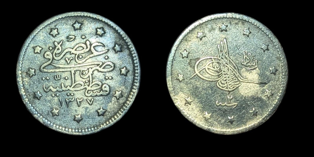 Ottoman Empire Turkey - Mehmed V - 2 Kurus 1910 - AH 1327 Year 2  ٢ - Reshat