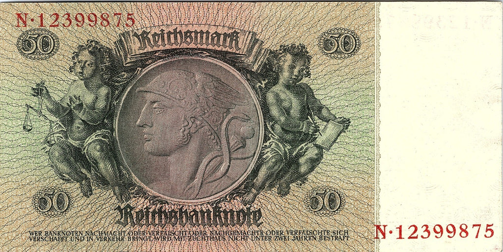 REICHSBANKNOTE 30. 3. 1933 50 MARK WATERMARK DAVID HANSEMANN PICK#182 VF