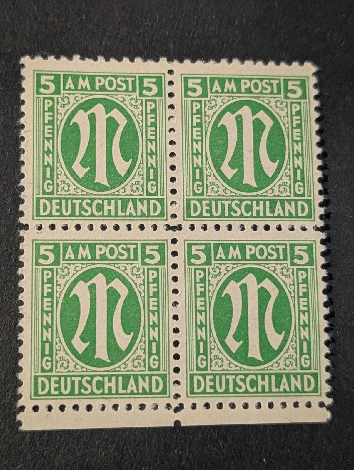 Stamps Germany Allied Bi-Zone Anglo-American 4x 5 Pfennig 1945 Mi. Nr. 19