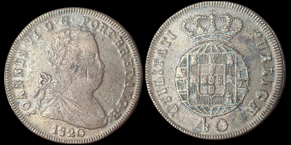 1820 Portugal 40 Reis Pataco Joannes/Joao VI Large Copper Coin