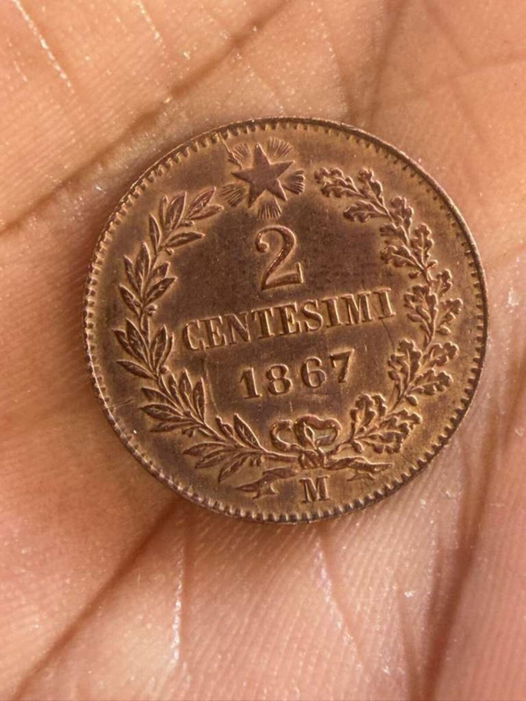 ITALY. 2 CENTESIMI, 1867 VITTORIO EMANUELE II Uncirculated