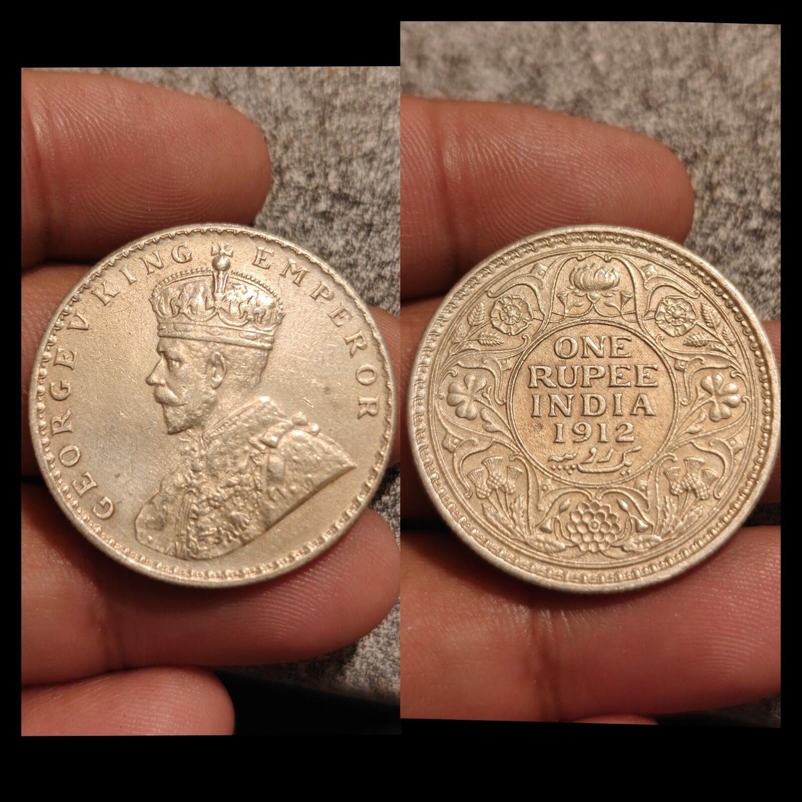 1912 印度 英国 乔治五世 银制 古董 卢比 印度 老式 硬币