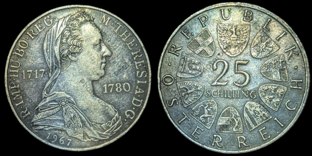 1967 AUSTRIA 25 SCHILLING SILVER COIN UNCIRCULATED MARIA THERESA 250TH COMMEM