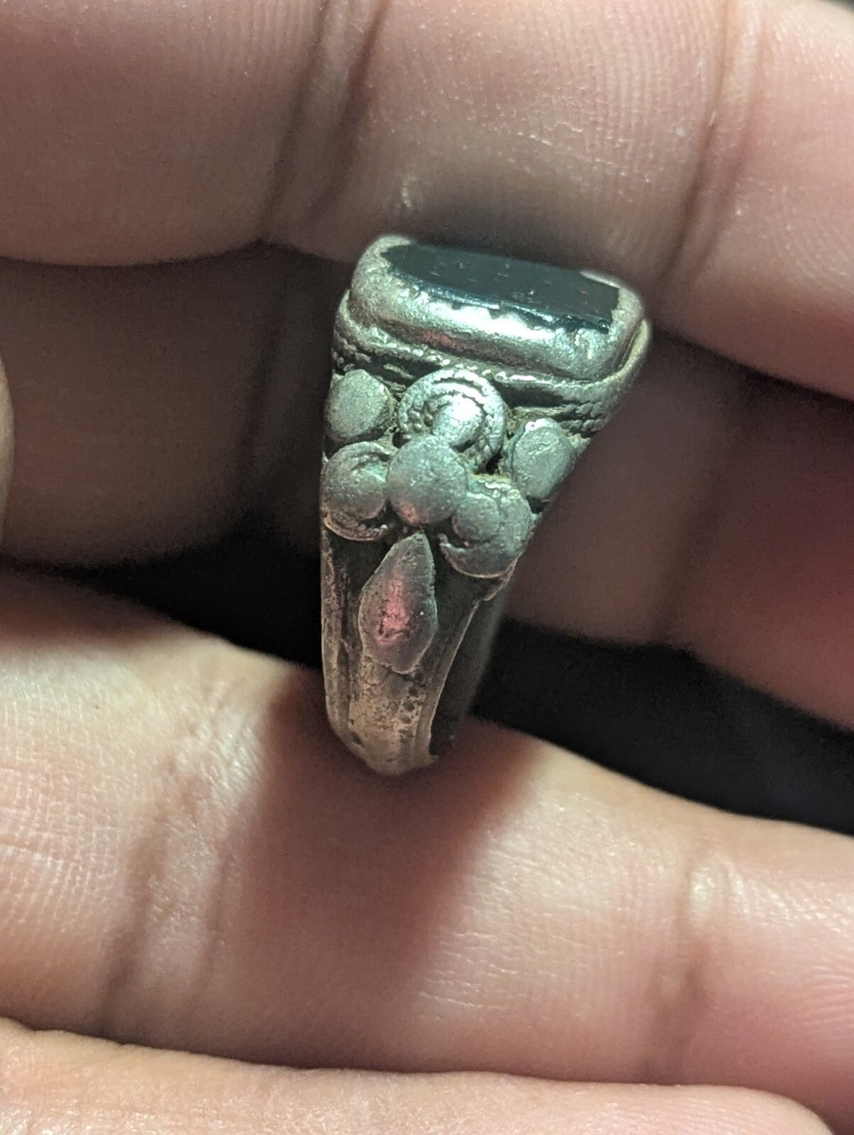 Vintage Blood Stone Ring Sterling Silver Intaglio Roman Size Unknown