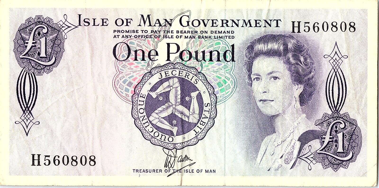 ISLE OF MAN ND(1979) 1 POUND DAWSON SIGNATURE Circulated