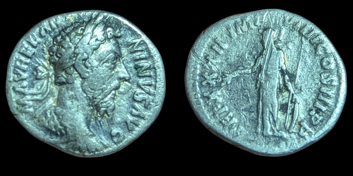 Authentic Ancient Roman Silver Denarius Marcus Aurelius-Minerva