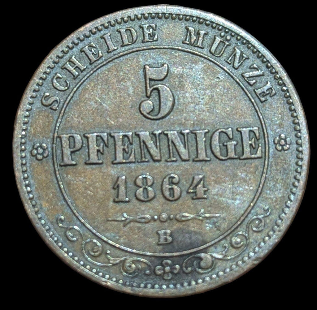 German States, SAXONY-ALBERTINE, Johann, 5 Pfennig, 1864 Coin