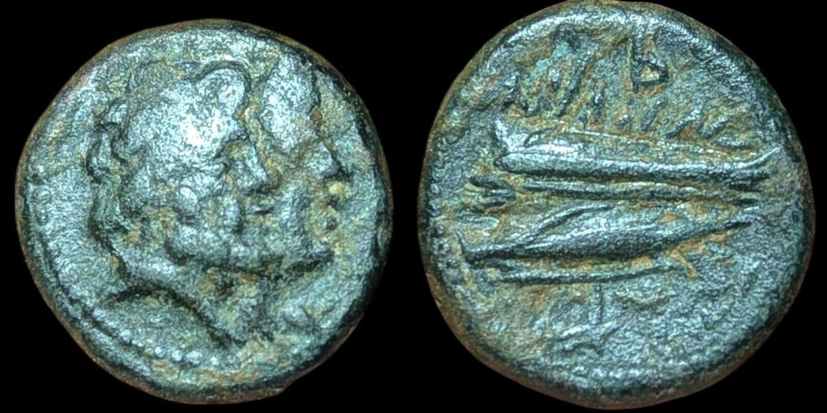 PHOENICIA, ARADOS. AE 16, 136-51 BC ZEUS AND HERA/ GALLEY