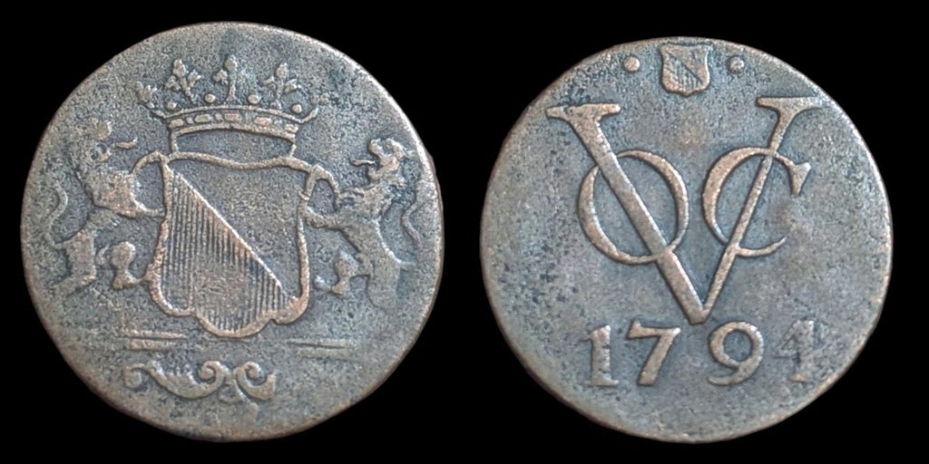 1794 VOC 1 Duit Utrecht Pays-Bas Utilisation coloniale Pré-pièce de New York