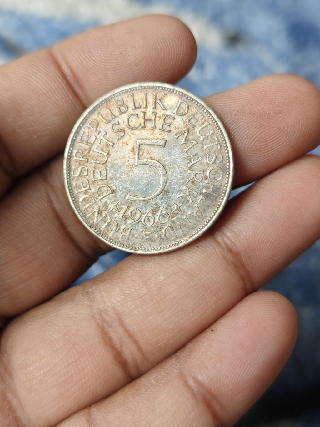 Germany 1966 F 5 Mark  0.625 Silver Coin KM #112.1 Natural Toned