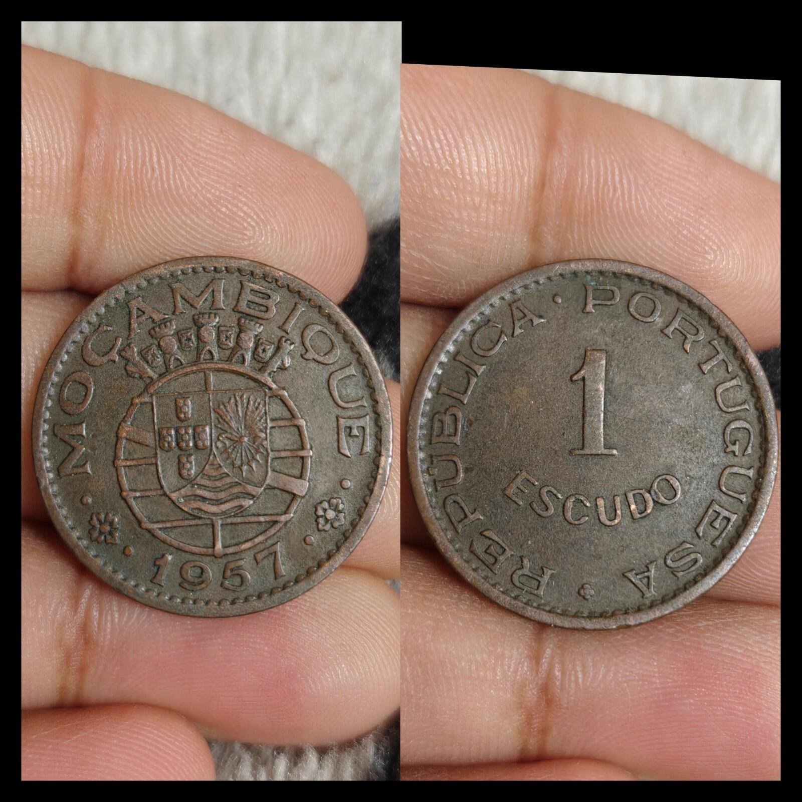 1957 Mozambique Portugais 1 Escudo Pièce en bronze -26MM-KM#82