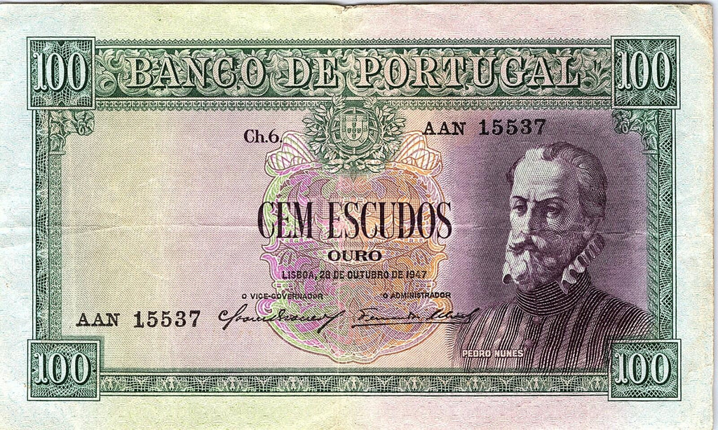 PORTUGAL  1947 - 100 Escudos  - Pedro Nunes  V. Fine circulated