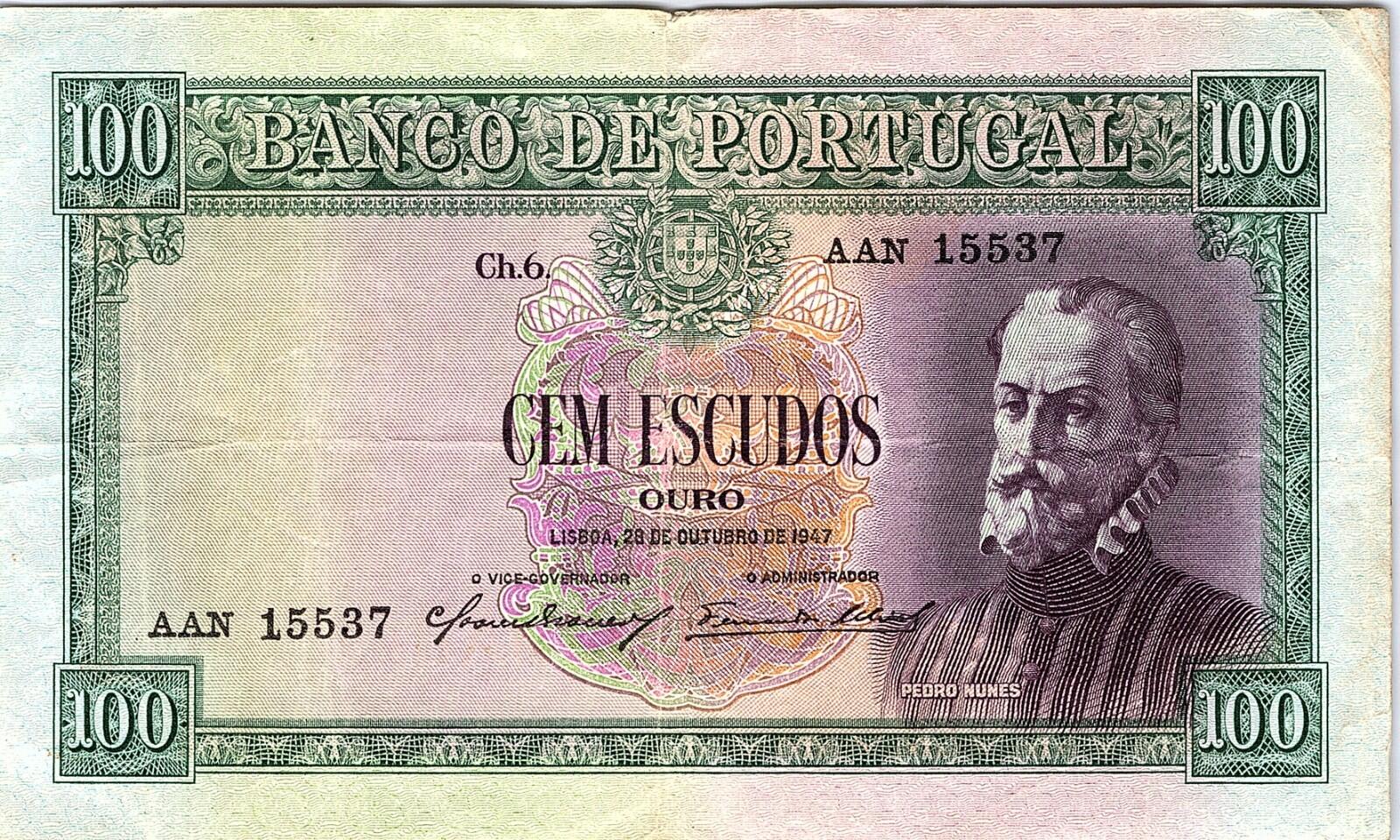 PORTUGAL  1947 - 100 Escudos  - Pedro Nunes  V. Fine circulated
