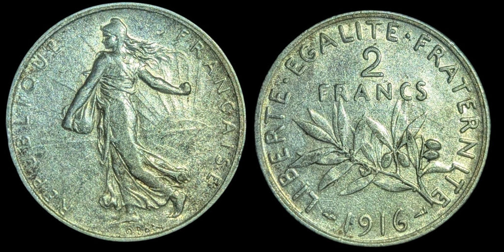 1916 France 2 Francs KM# 845.1 Monnaie en circulation