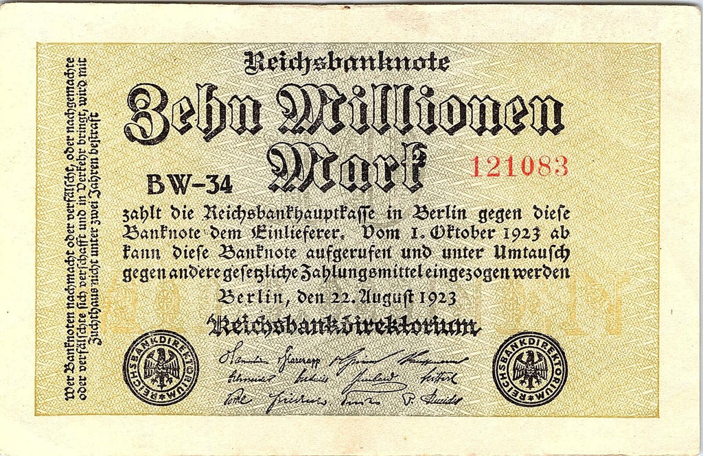 Germany 1923 Bill Of 10,000,000 Mark Better Grade Hyper Inflation WWI