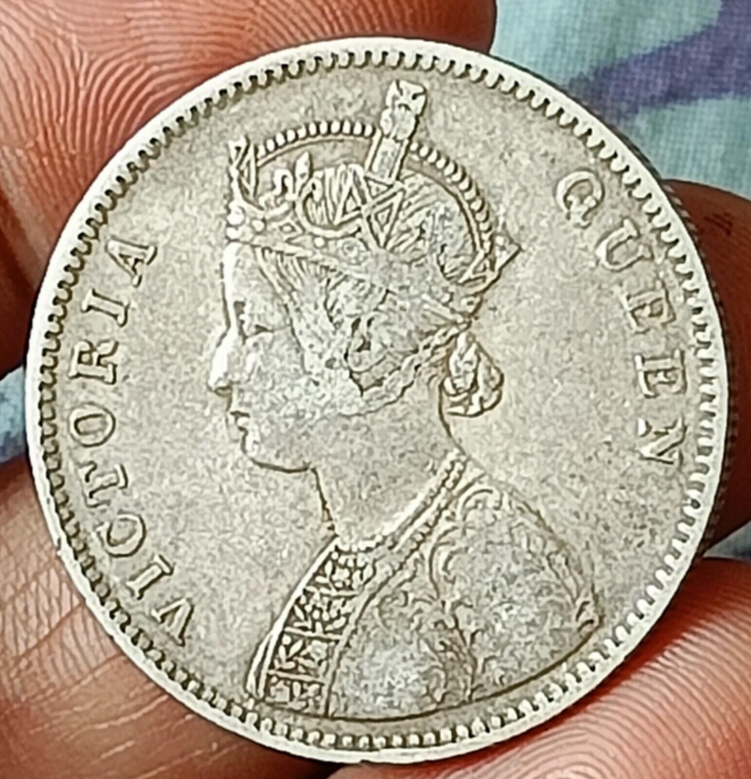 #QQ80#Victoria-British India Silver Rupee-1862-Bombay Mint 4 dot rare coin