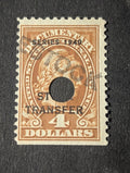 RD57 - 1940 $4 Stock Transfer Stamp, Yellow Brown, Overprint Series 1940
