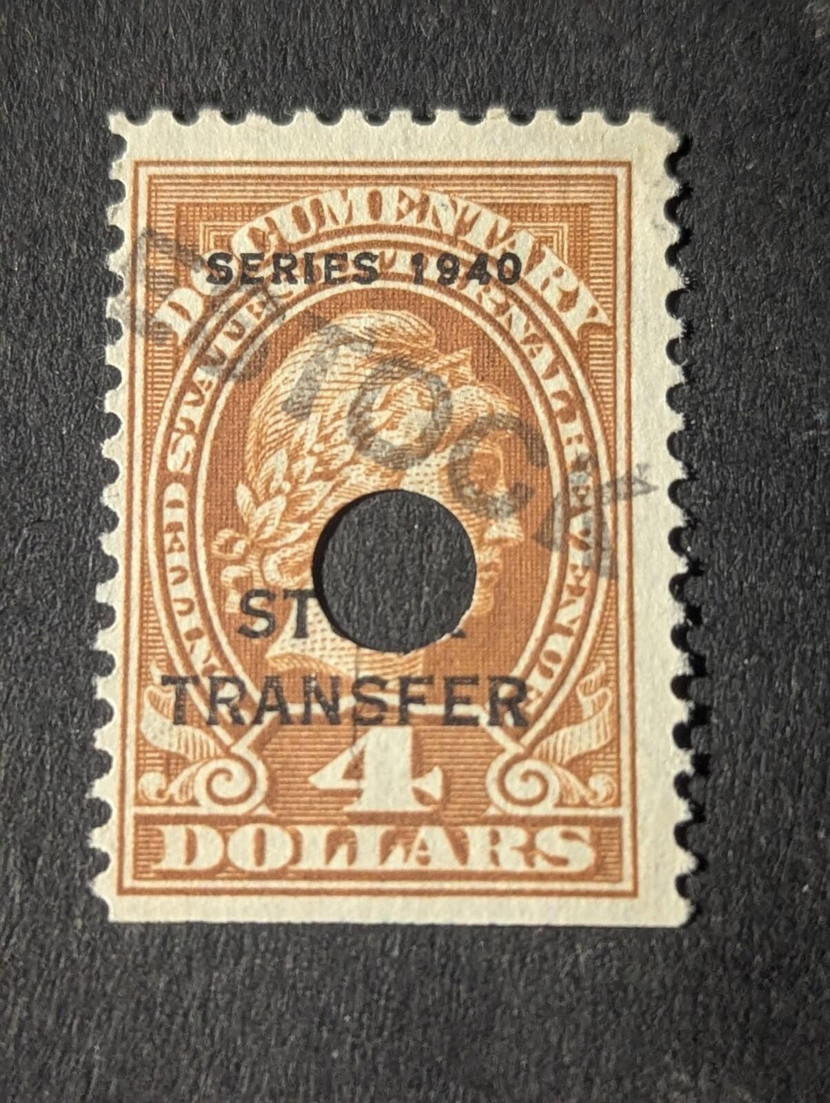 RD57 - 1940 $4 Stock Transfer Stamp, Yellow Brown, Overprint Series 1940