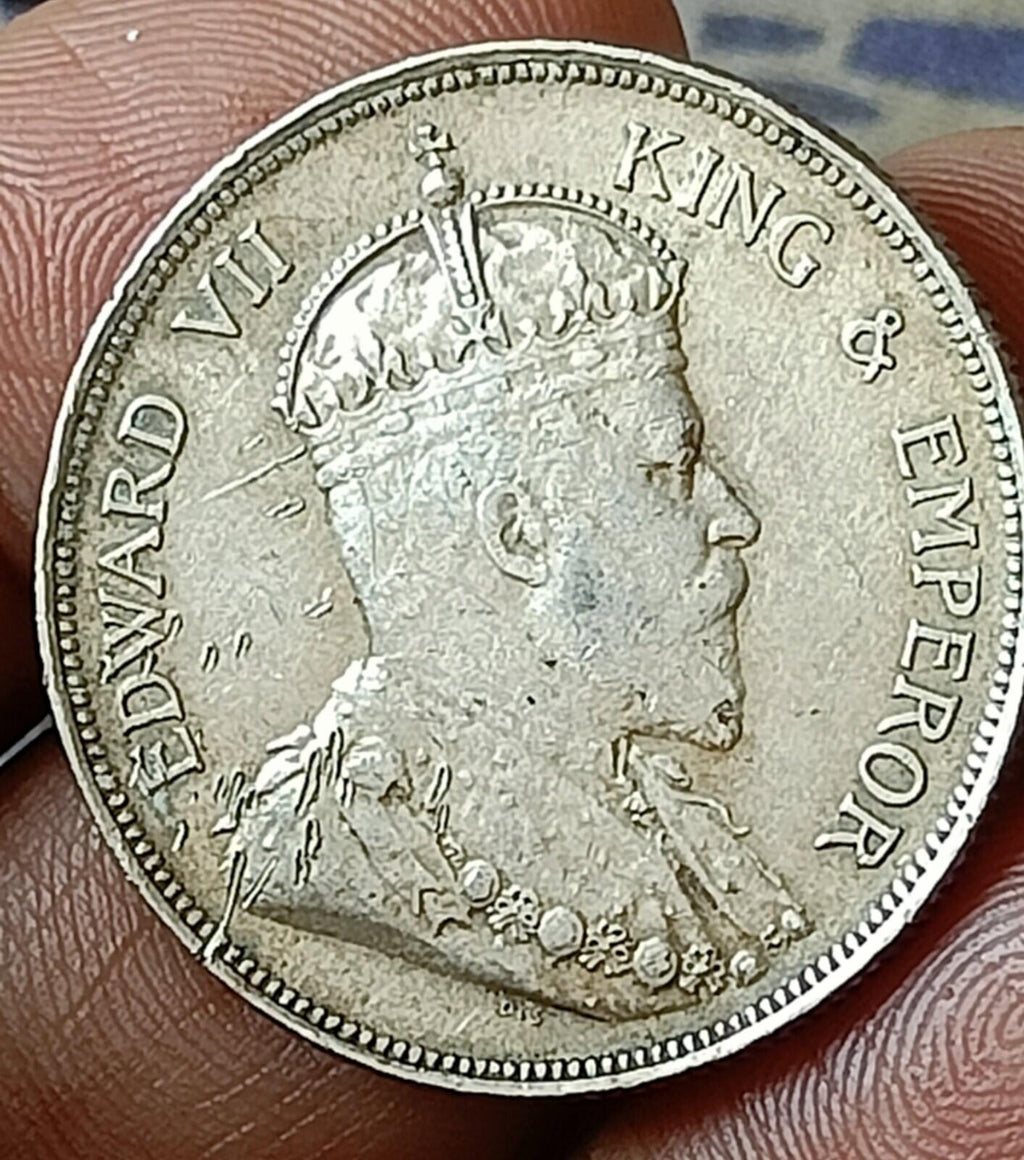 #P38#British Strait Settlement 1908 EDWARD VII Silver 50 cents Nice grade.