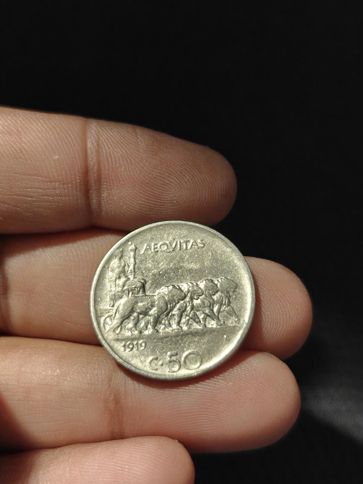 Italy 1919 50 Centesimi Lion animal Uncirculated