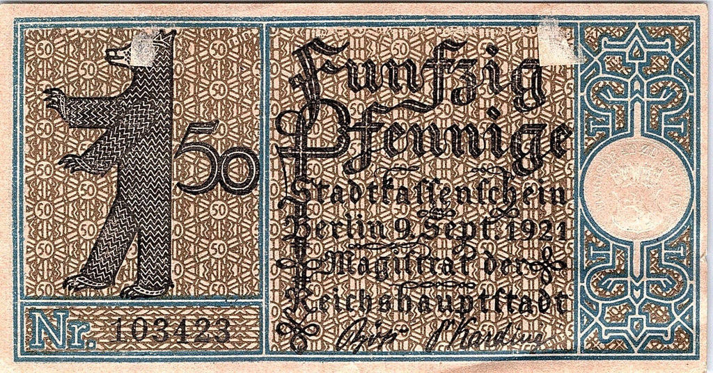 Notgeld Berlin (Germany) 50 Pfennig 1921 WWI