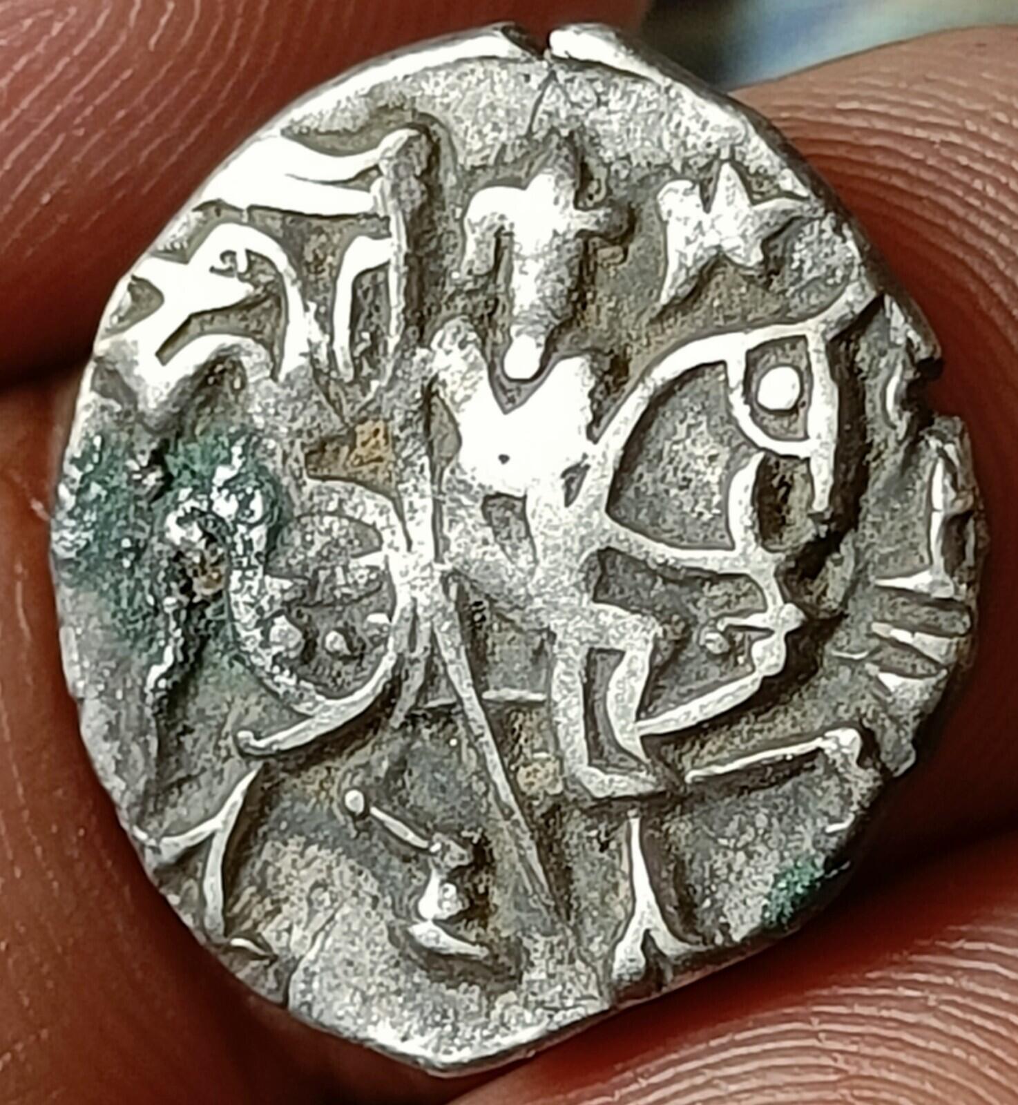 #X9#Indian OHINDA DYNASTY Samanta Deva(850-1000AD) HORSE & BULL SILVER coin