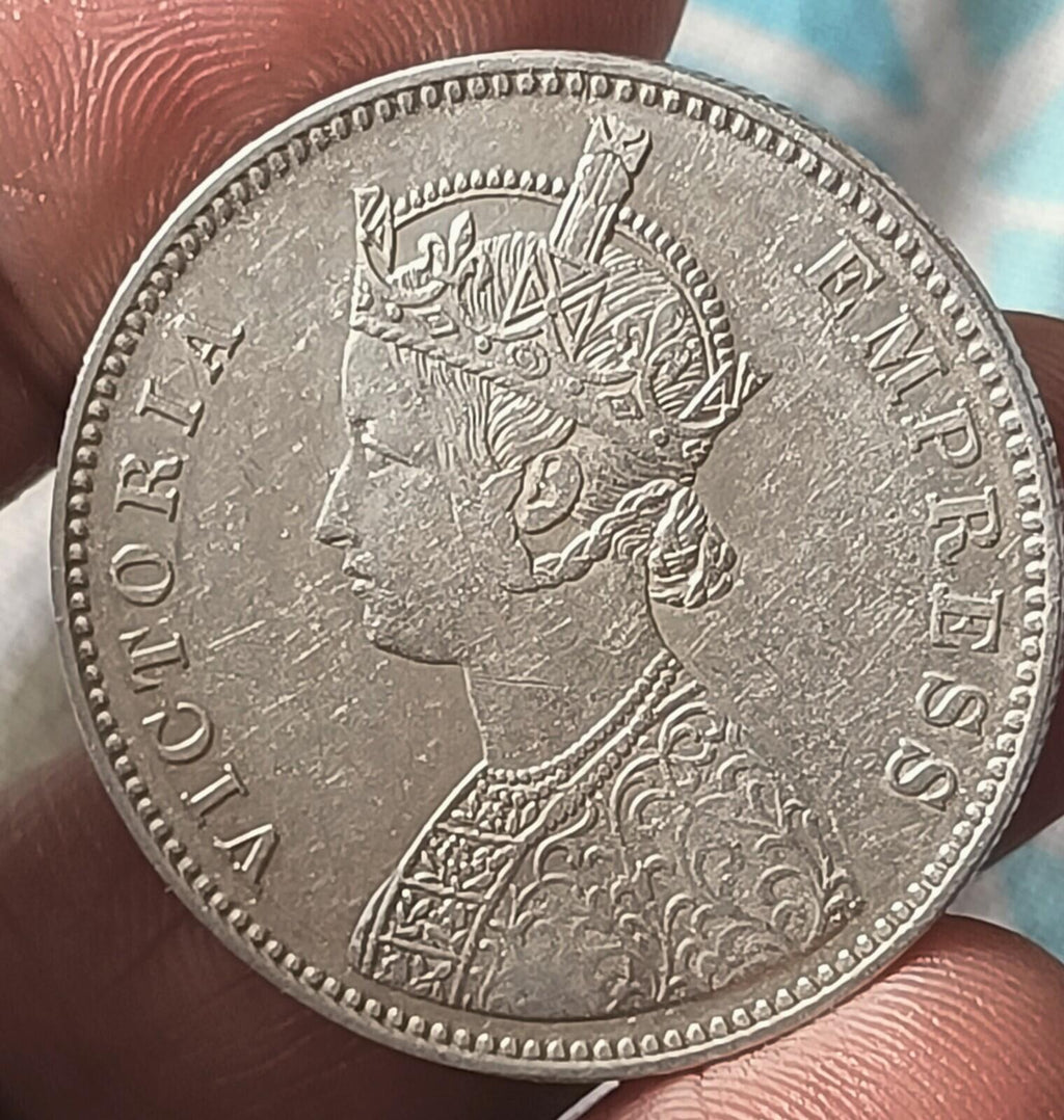 #M64#Victoria-British India colony-Silver Rupee-1877-Bombay Mint 11.6 gm