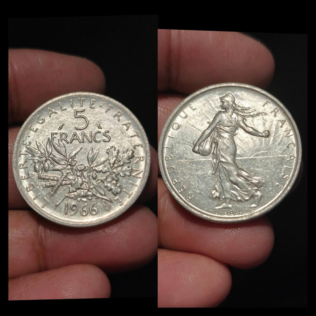 1966 FRANCE Grande Pièce de 5 Francs en Argent avec La Semeuse FEMME19#