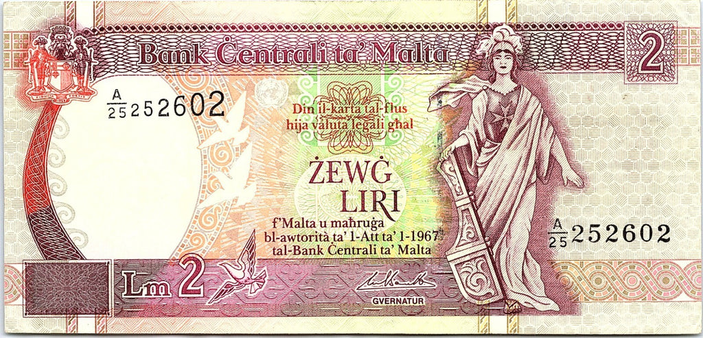Malta 2 Liri L.1967 BANKNOTE Better Grade