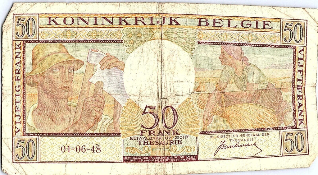 Belgium  50  Francs   1948  Series  Circulated Banknote