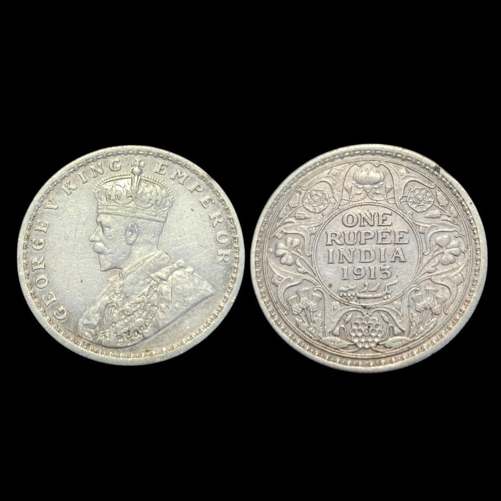 1913 India Indian One 1 Rupee Kolkata Mint King George V Silver Coin