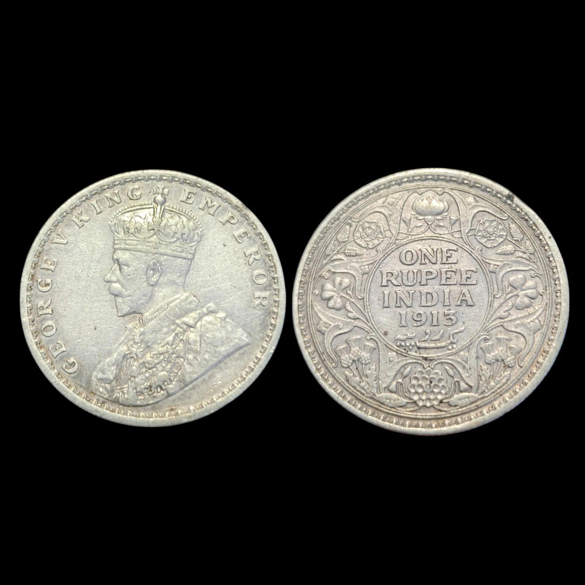 1913 India Indian One 1 Rupee Kolkata Mint King George V Silver Coin