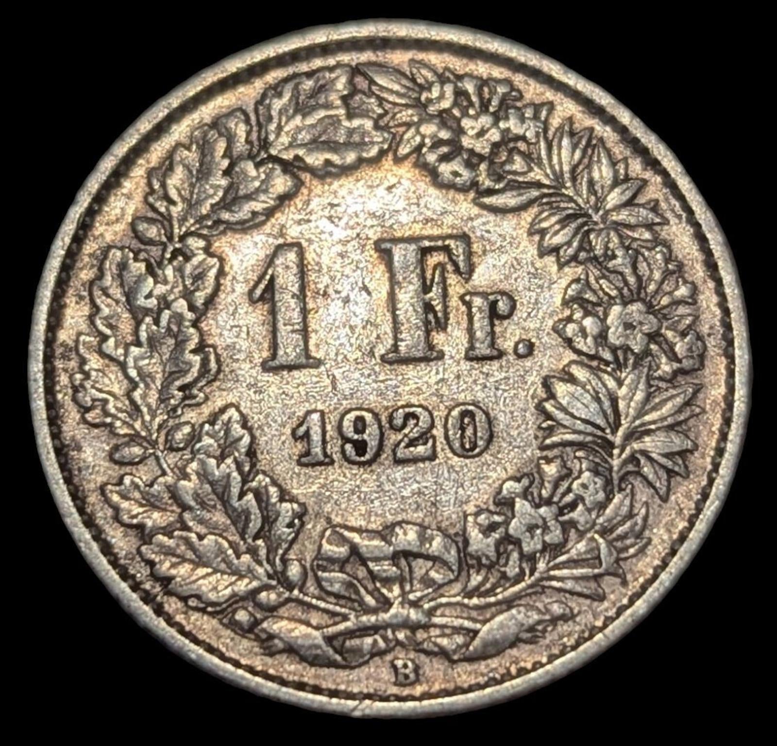 Pièce de monnaie suisse en argent de 1 franc de 1920, Helvetia debout