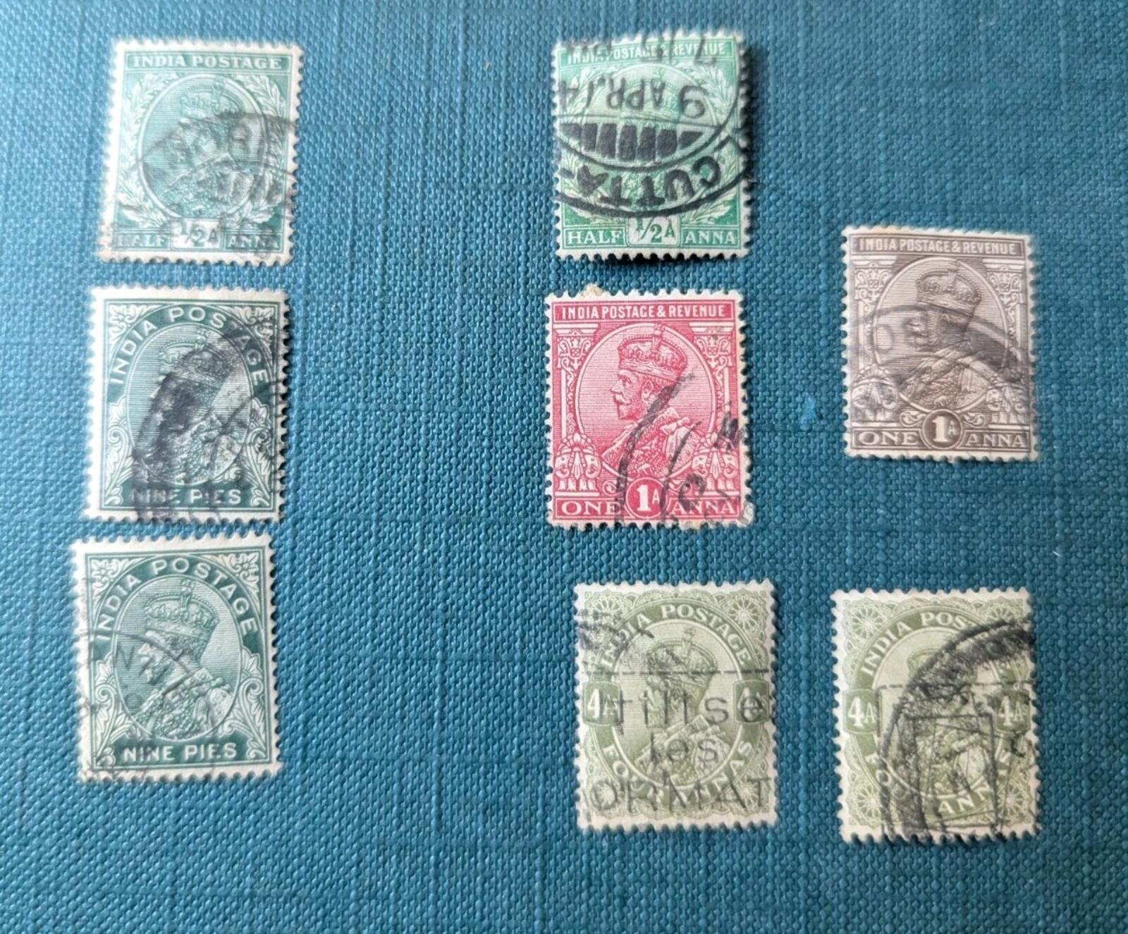 Group Of India 1926 -1928 King George V -definitive  Stamps 1/2 Anna, 1 Anna Etc
