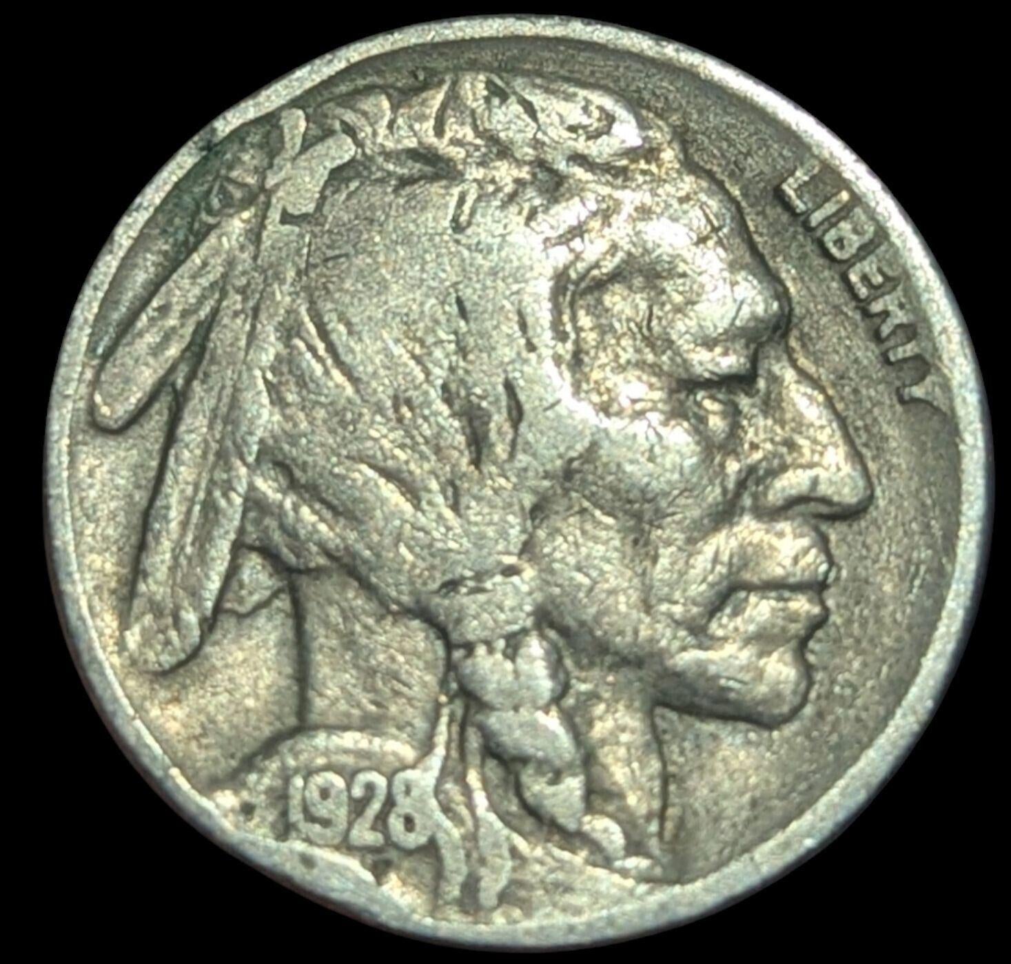 Rare 1928 Buffalo Nickel has Multiple Errors**  on the Rim, No Mint Mark