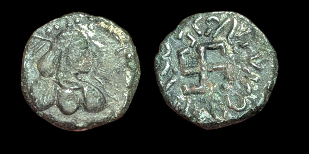 Dynastie INDO-SCYTHE PARATARAJAS Yolamira IIe siècle ap. J.-C., unité AR Rare 3,4g, svastika