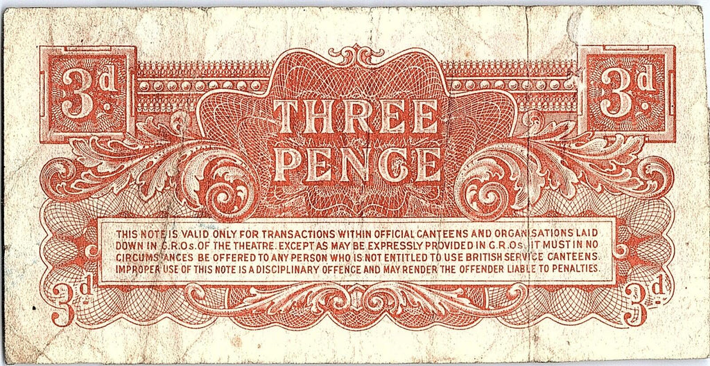 BRITISH ARMED FORCES 3d note 1948 Krause circulated- World Paper Money