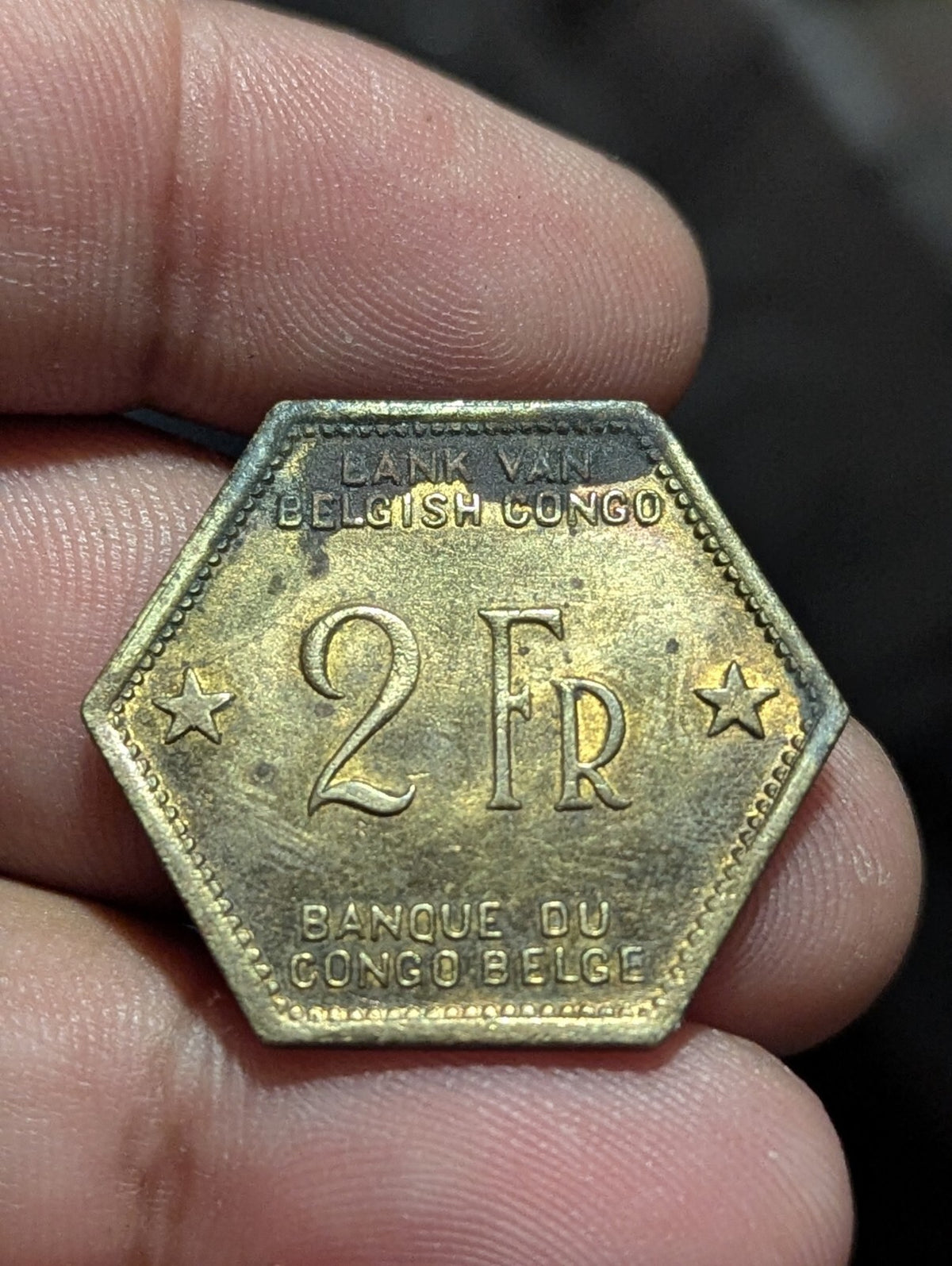 1943 Belgian Congo 2 Franc KM# 25 Brass Elephant 🐘