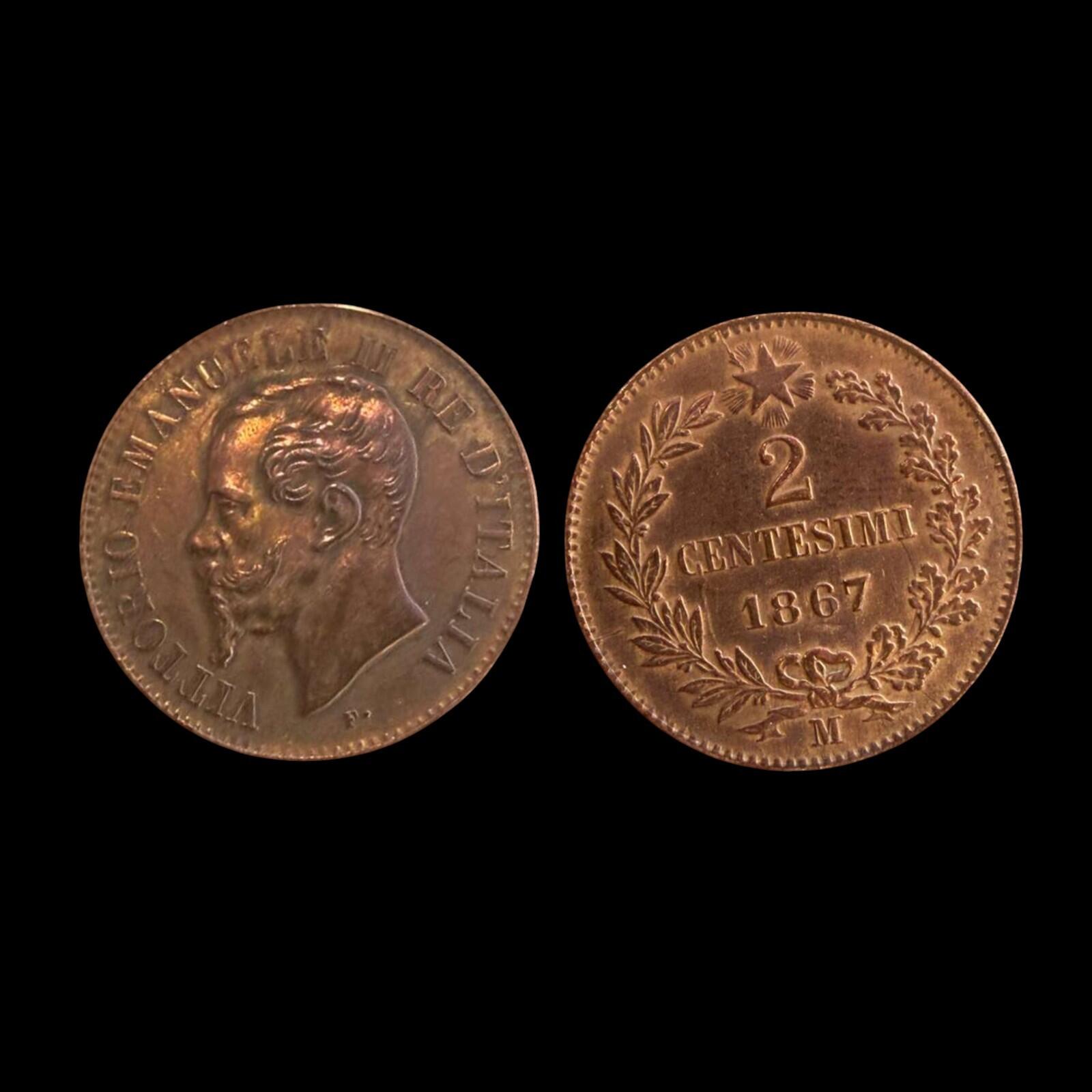 ITALY. 2 CENTESIMI, 1867 VITTORIO EMANUELE II Uncirculated