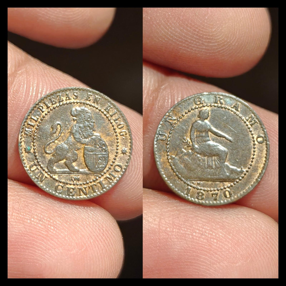 Espagne Provisoire 1 Centimo (1,01 gramme) 1870 Barcelone OM Superbe Grade