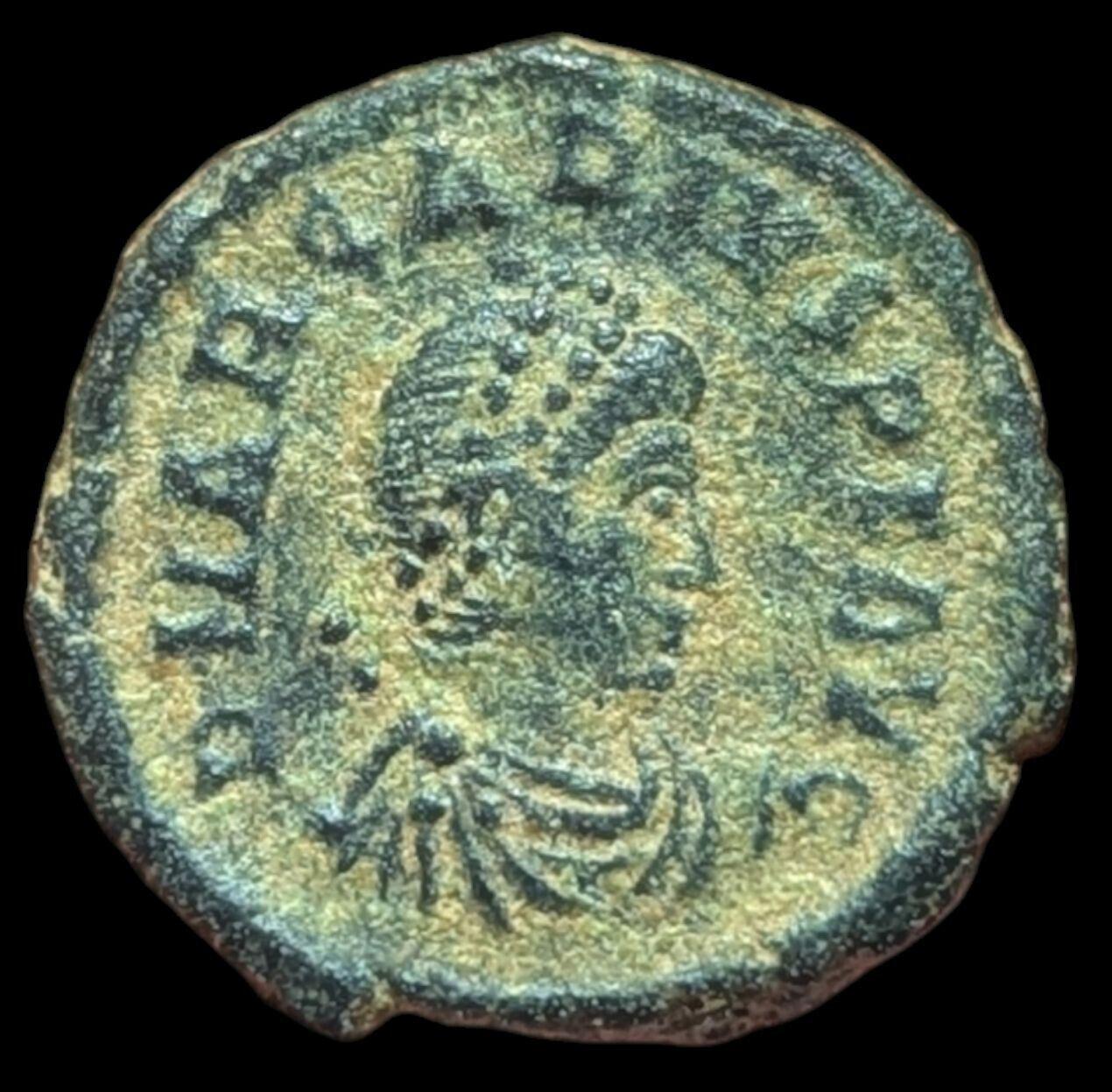 Ancient Roman coin Arcadius 388AD Victory wreath captive chi-rho
