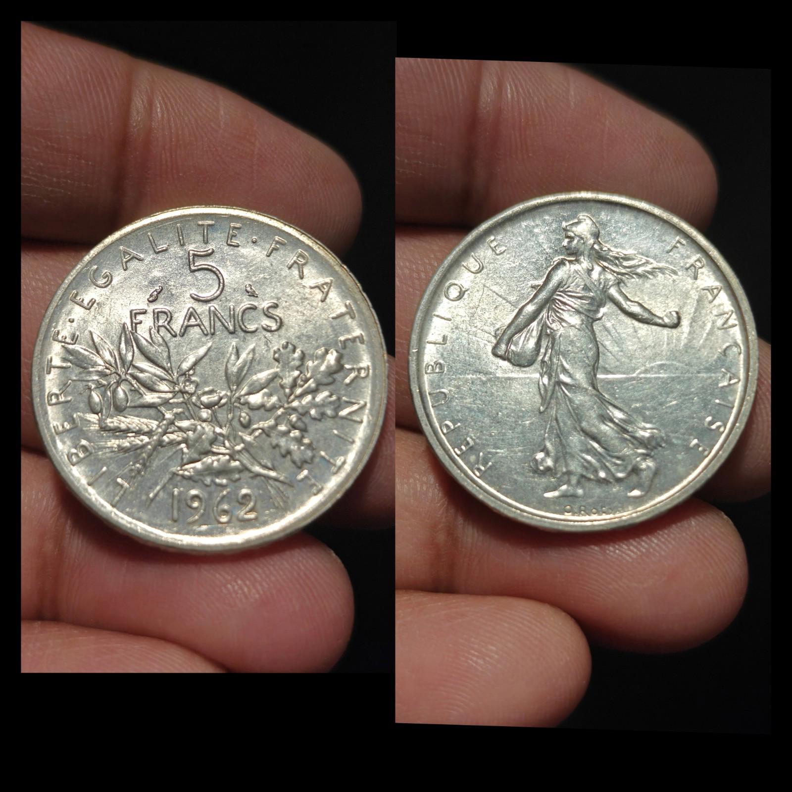 1962 FRANCE Grande pièce française de 5 Francs en argent avec La Semeuse13#