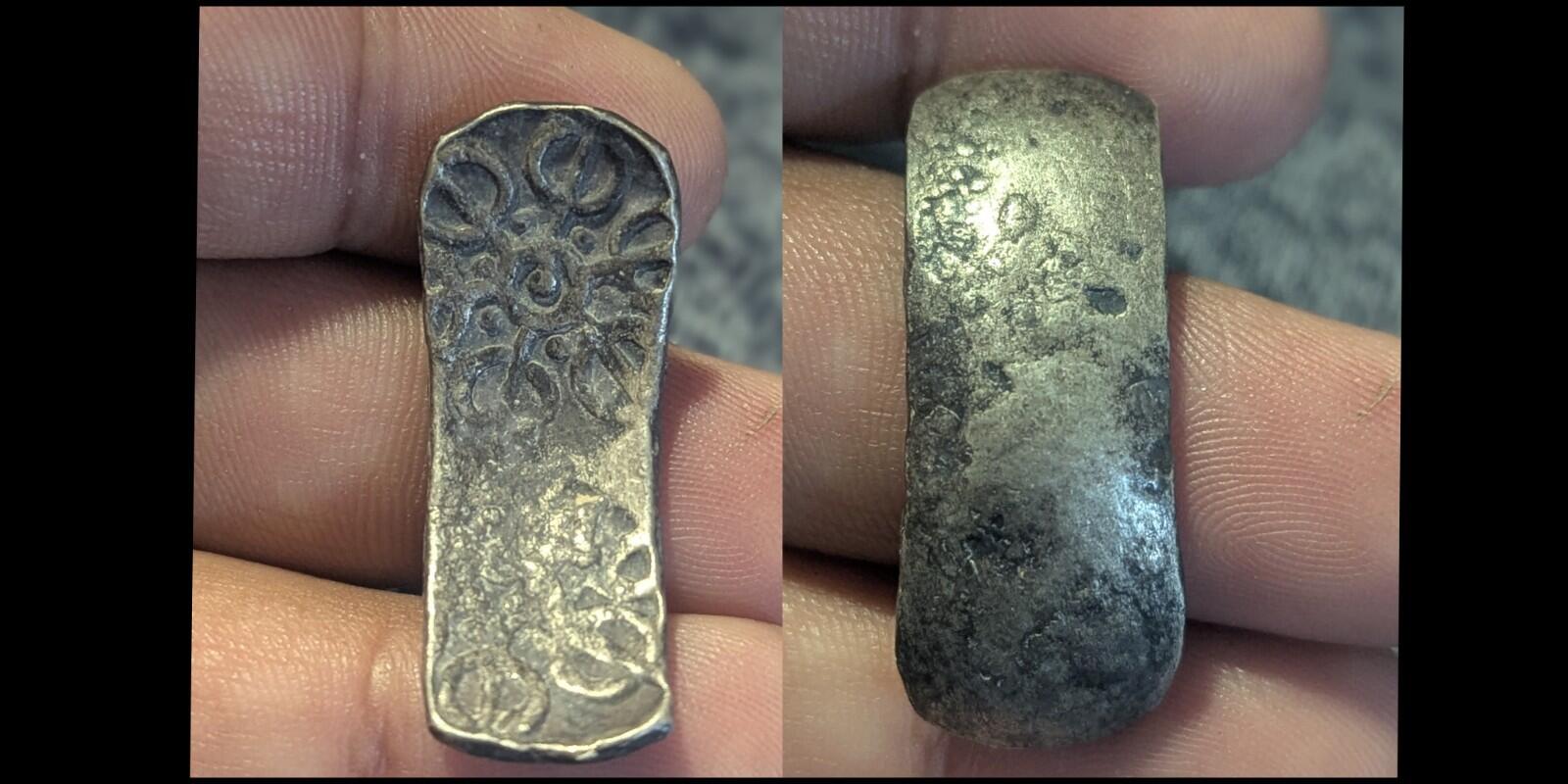 ⭐INDIA⭐. Ancient GANDHARA JANAPADA Authentic OLD 600 B.C Silver Coin Bent Bar