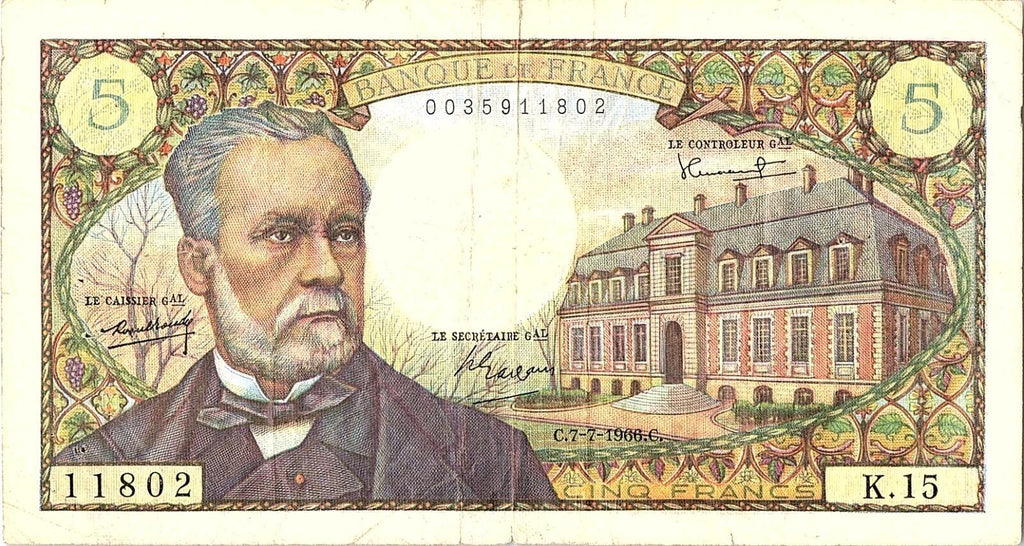 5 Francs PASTEUR FRANCE 1966 Banknote Better Grade