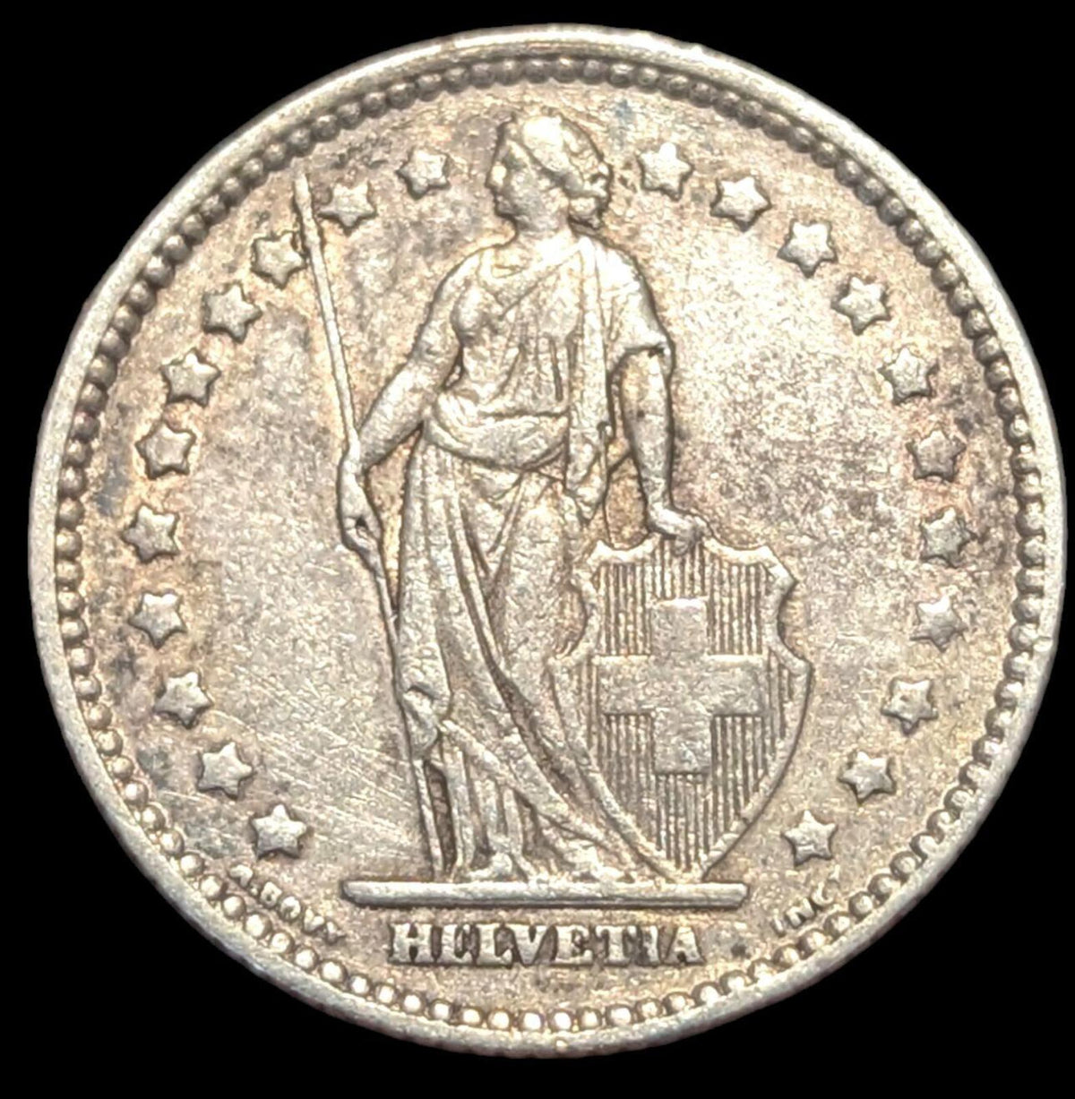 Pièce de monnaie suisse en argent de 1 franc de 1920, Helvetia debout