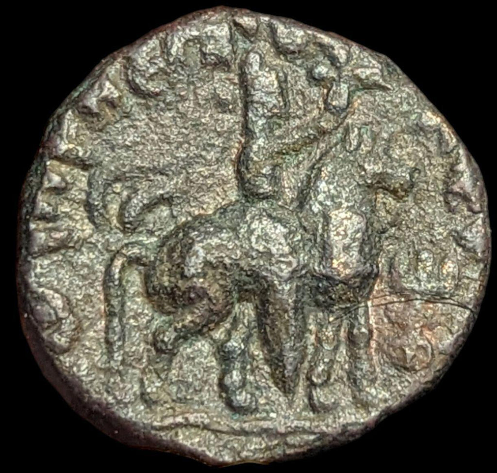 INDE Ancien Empire Kouchan, Roi Soter Megas, Cavalier, pièce en cuivre 8 g Rare