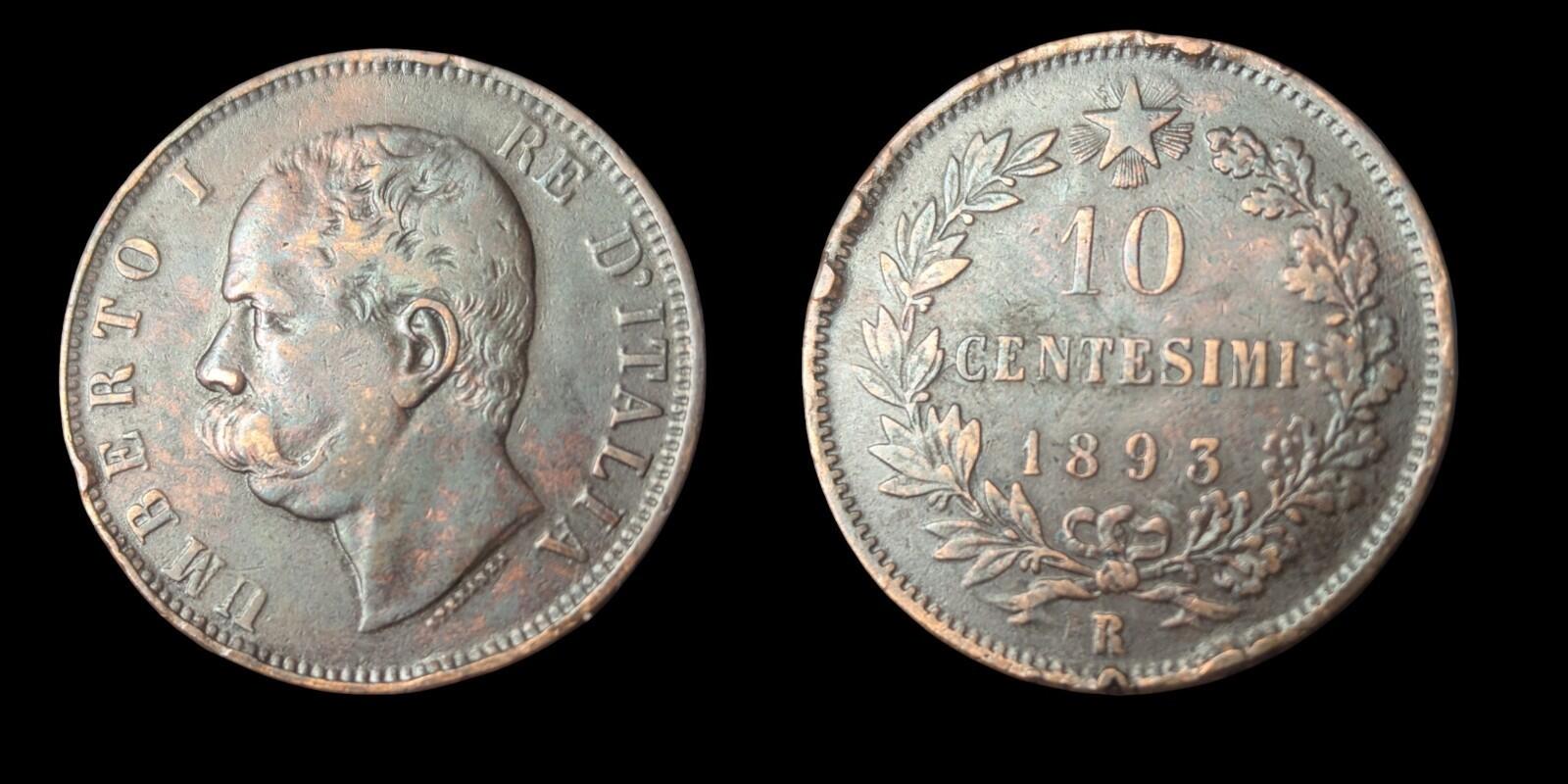 Italy; 10 Centesimi 1893 R Key Date UMBERTO I