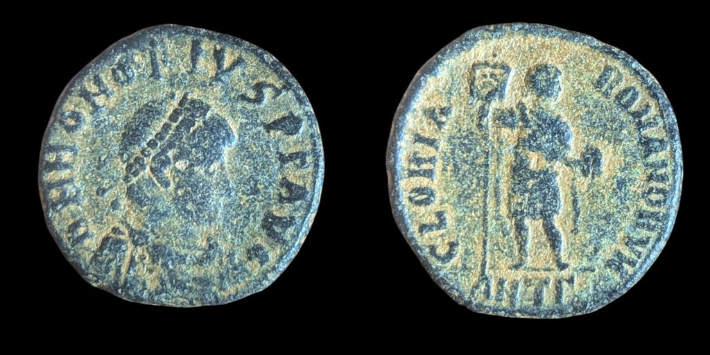 Honorius "GLORIA ROMANORVM Holding Globe" AE2 of Antioch. AD 393-395