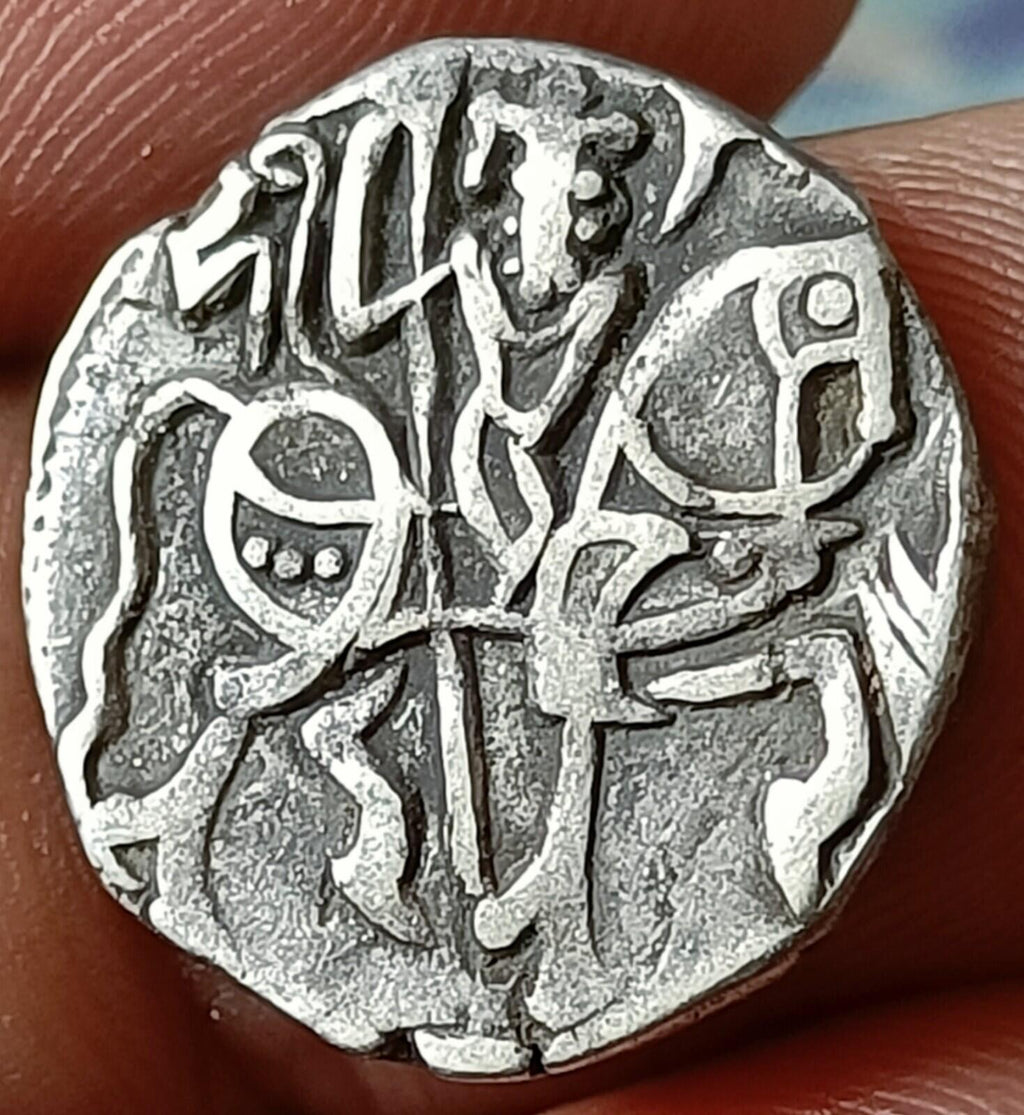 #X20#Indian Indus valley Area Samanta Deva (850 AD) silver HORSE & BULL coin.